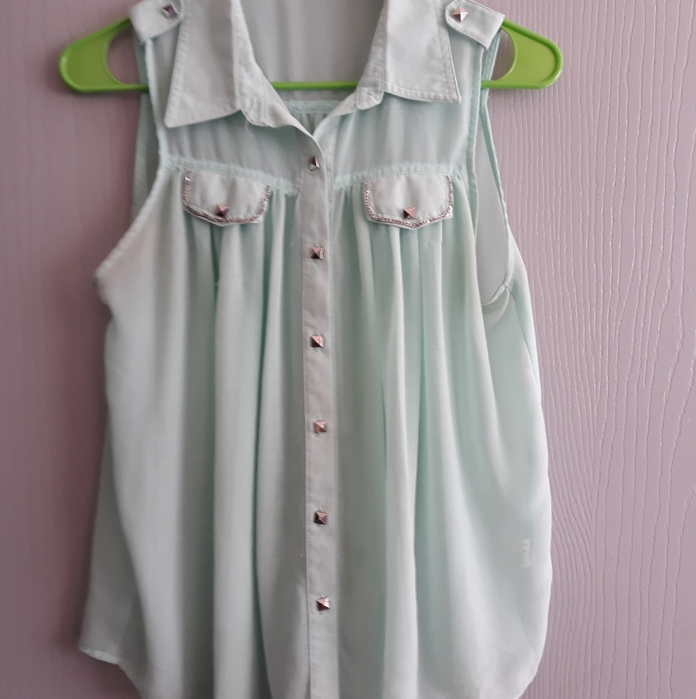 Toska sheer sleeveless button-up blouse